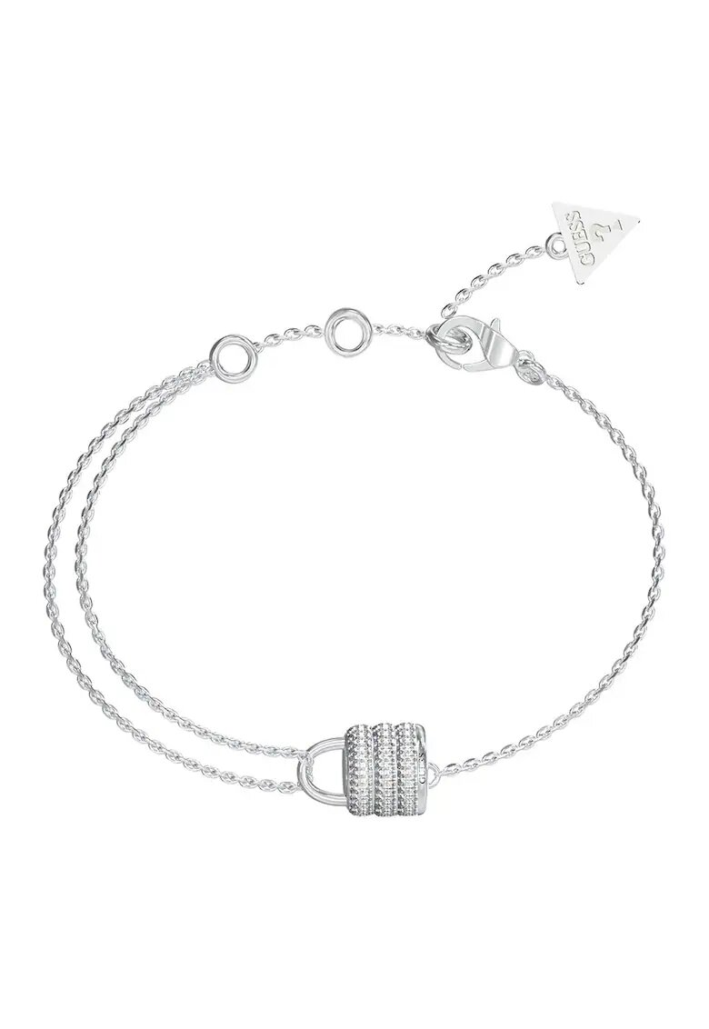 GUESS Bratara din otel inoxidabil cu talisman lacat mini - Argintiu