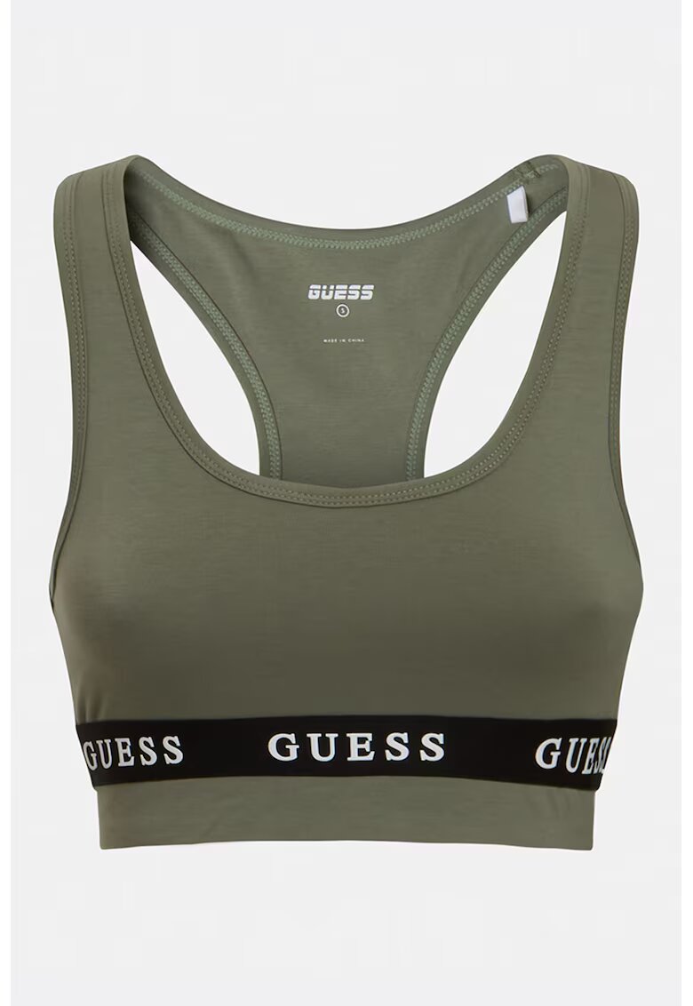 GUESS Bustiera cu spate decupat si logo - pentru fitness - Verde sparanghel