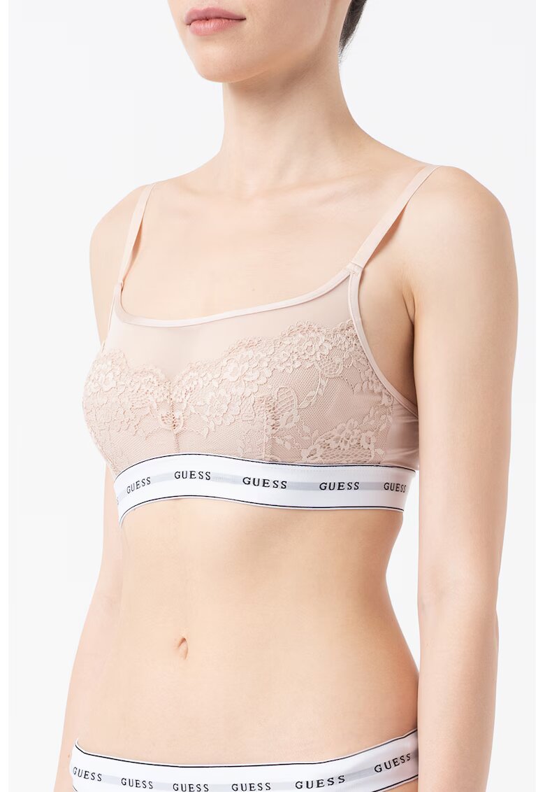 GUESS Bustiera de dantela cu bretele ajustabile - Maro nisip