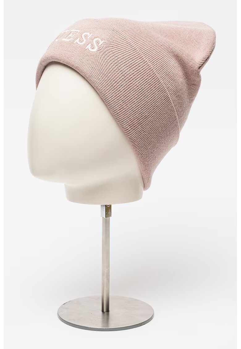 GUESS Caciula din tricot fin cu broderie logo - Bej deschis