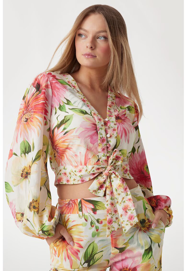 GUESS Camasa crop cu model floral - Multicolor