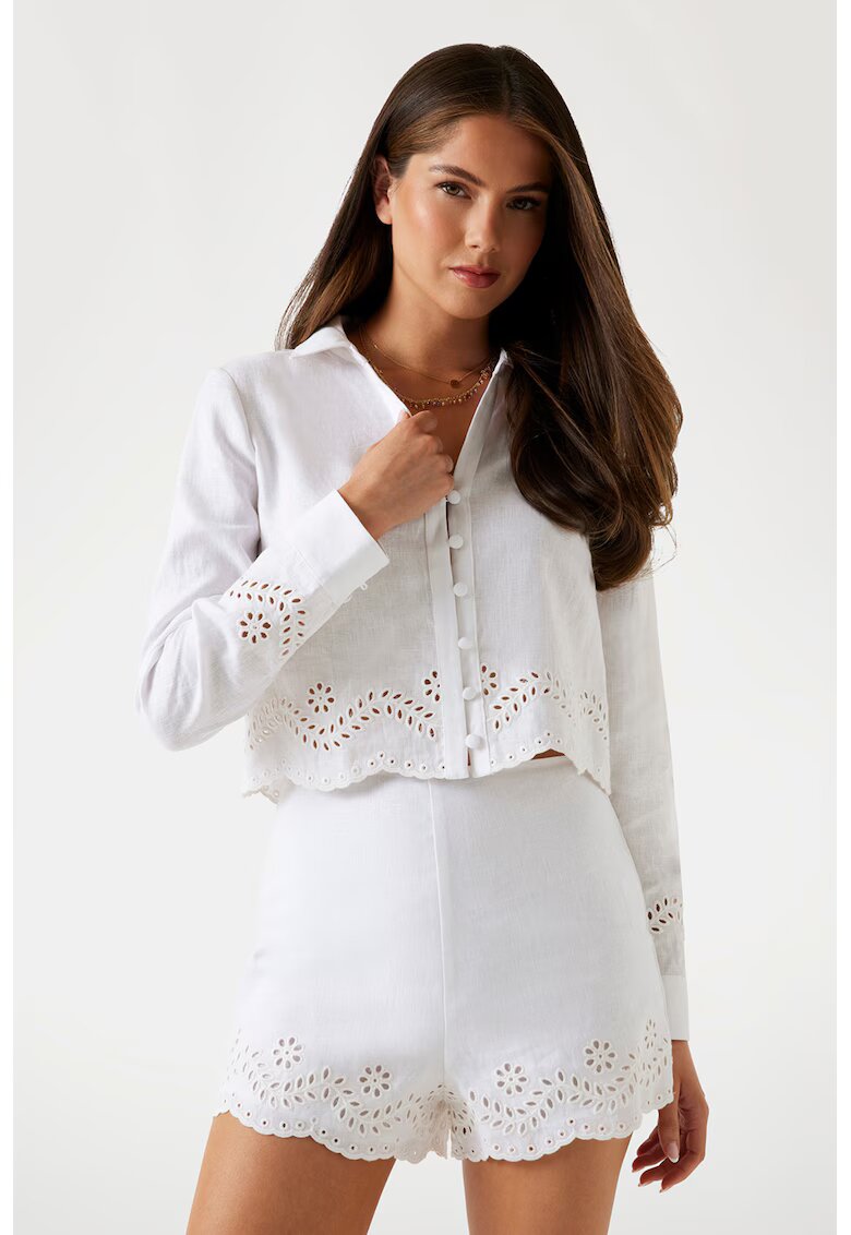 GUESS Camasa crop de in - Alb