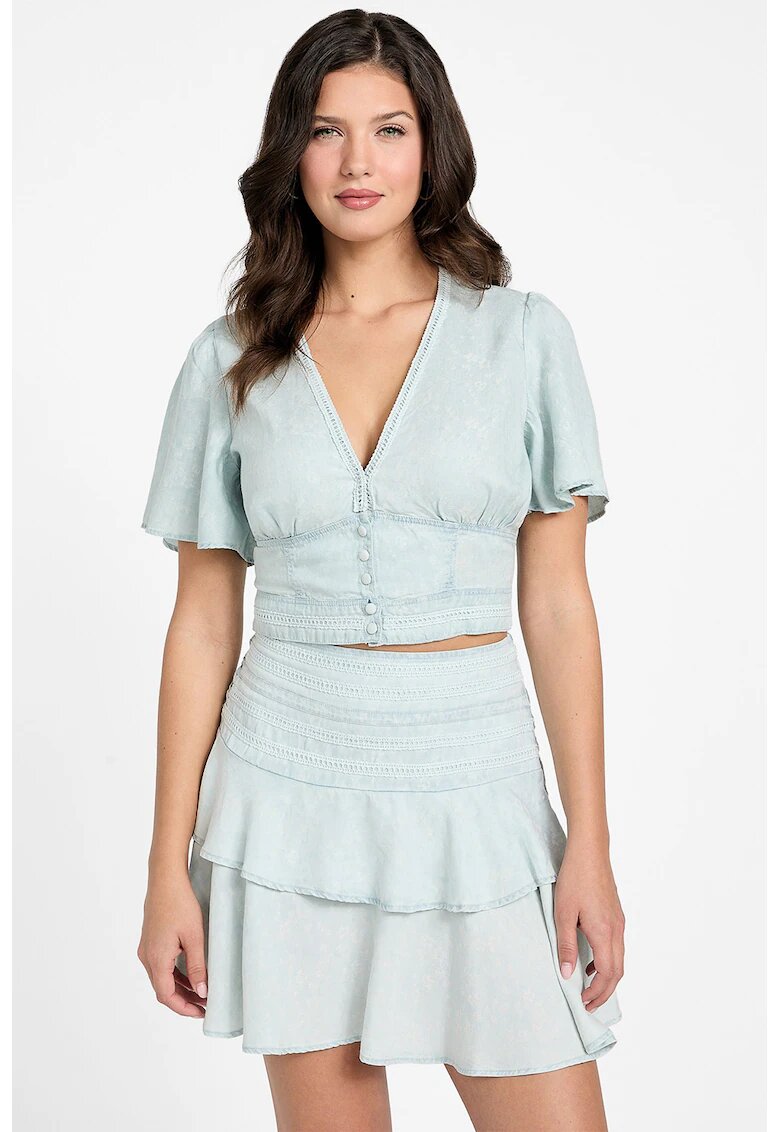 GUESS Camasa crop din amestec de lyocell - Albastru glaciar