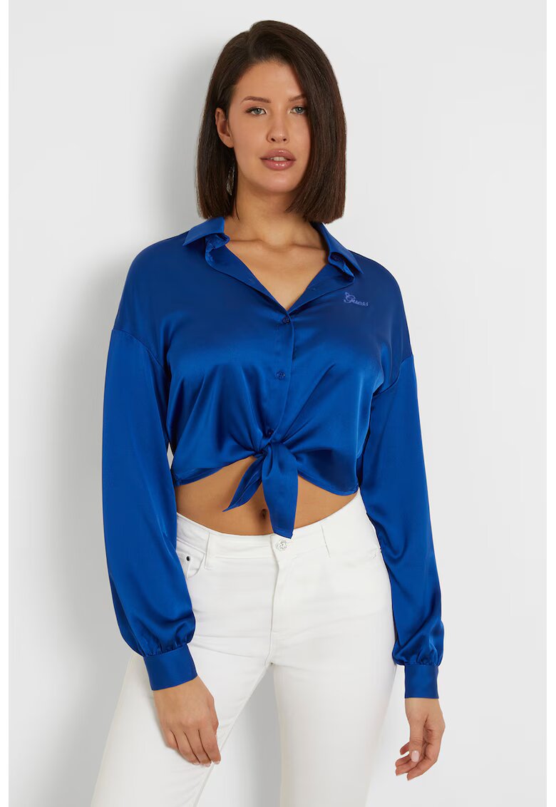 GUESS Camasa crop din satin - Albastru royal