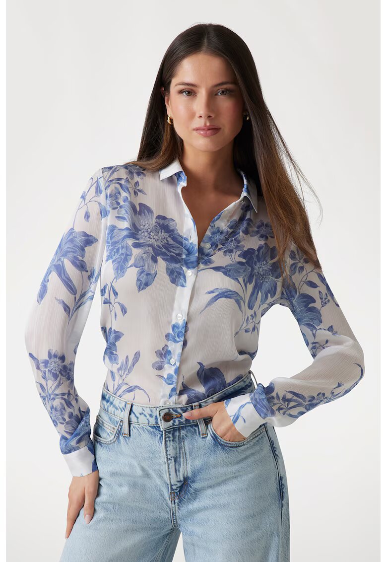 GUESS Camasa cu imprimeu floral - Albastru royal/Alb murdar