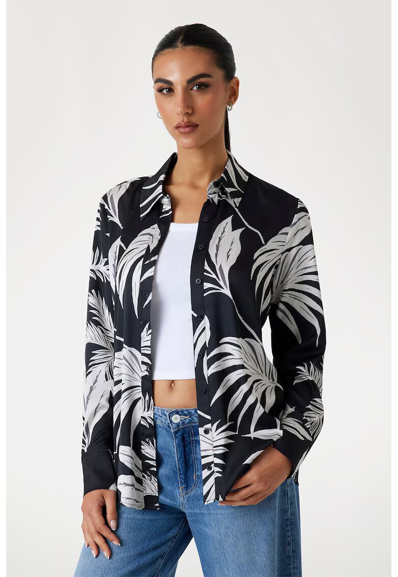 GUESS Camasa cu imprimeu tropical - Alb/Negru