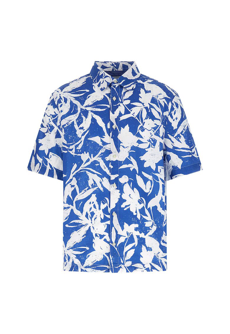 GUESS Camasa cu imprimeu tropical - Albastru royal/Alb murdar