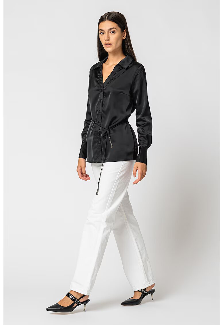 GUESS Camasa de satin cu cordon in talie - Negru