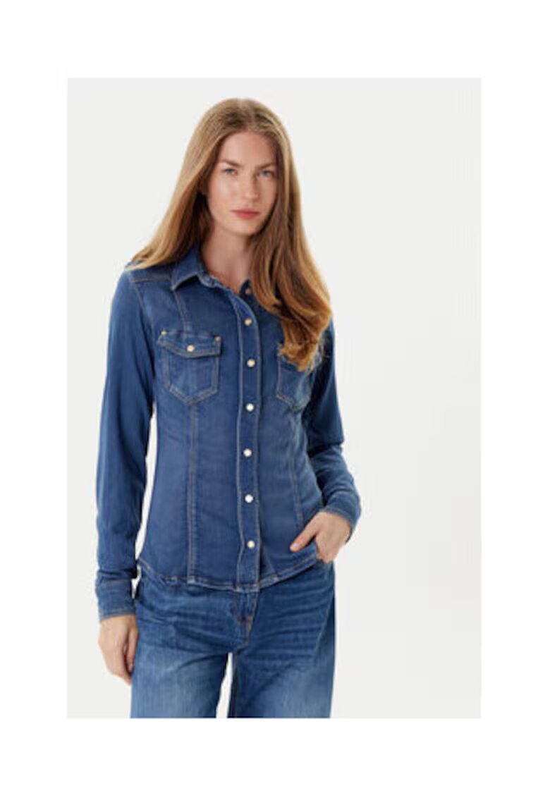 GUESS Camasa din denim cu maneca lunga si buzunare pe piept