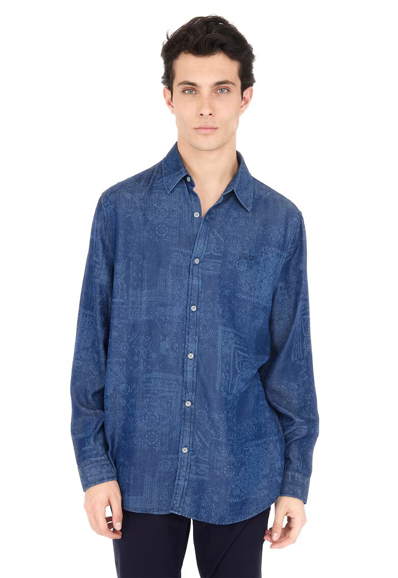 GUESS Camasa din lyocell cu imprimeu paisley - Albastru inchis