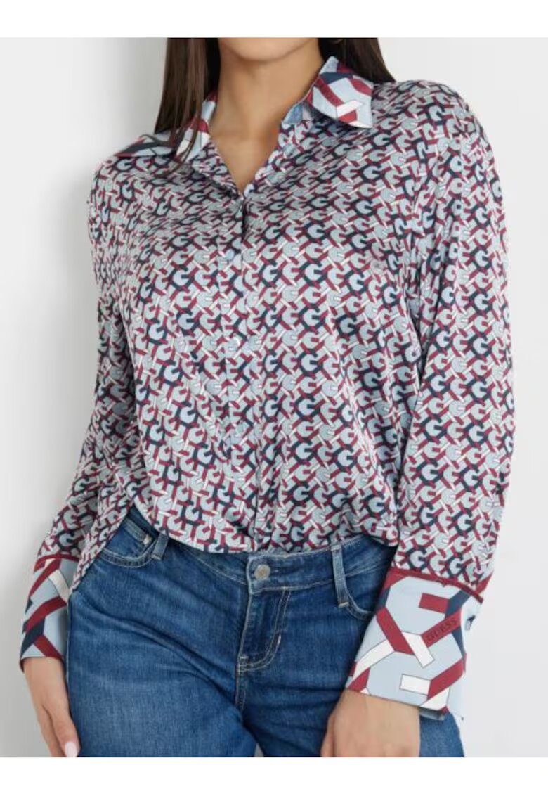 GUESS Camasa model Alexandra - regular - albastru marin - poliester