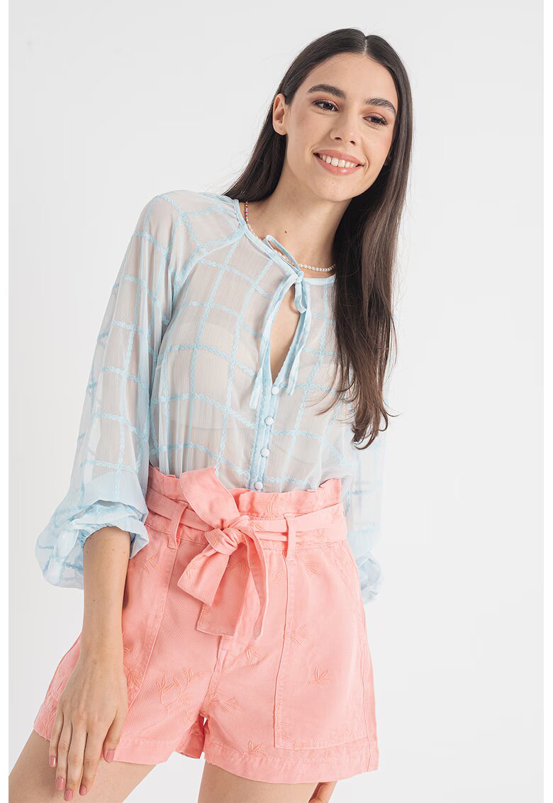 GUESS Camasa semi-transparenta cu snururi - Albastru deschis
