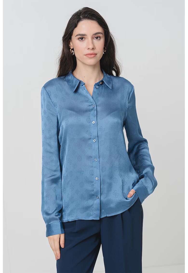 GUESS Camasa slim fit cu model monograma - Albastru inchis