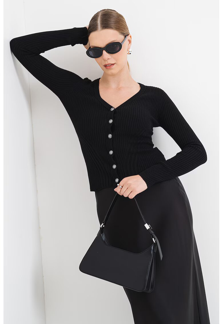 GUESS Cardigan cambrat din amestec de casmir si matase - Negru