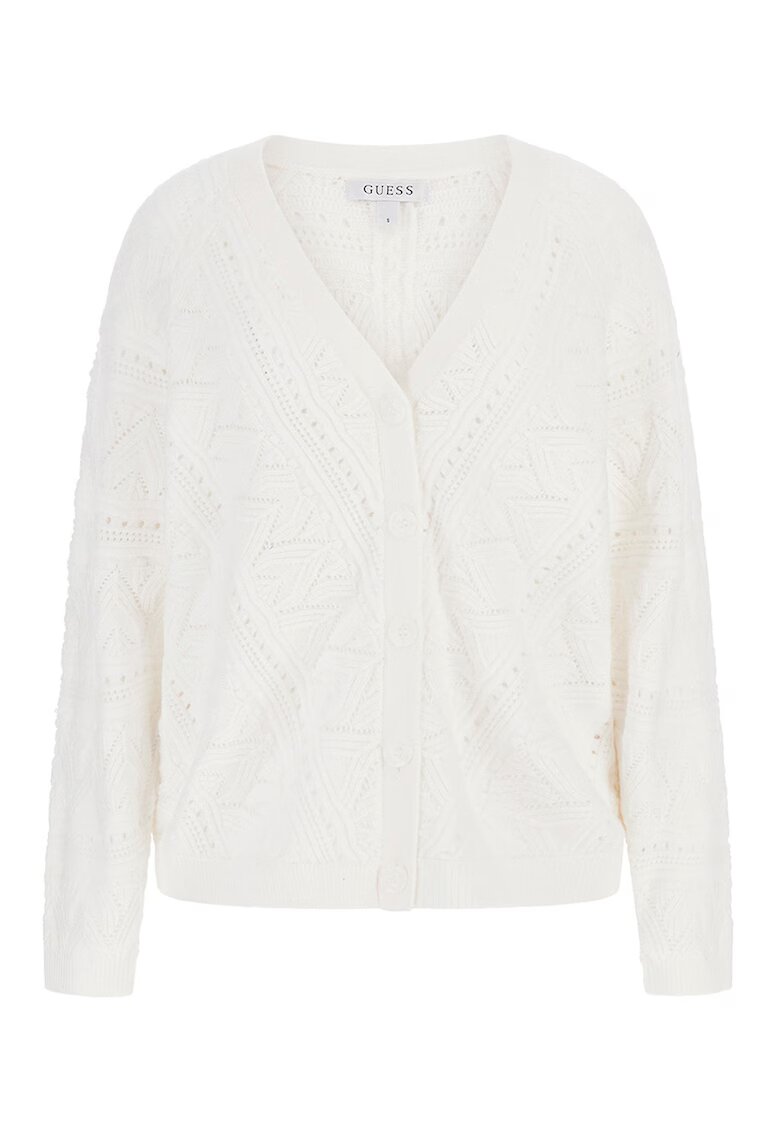 GUESS Cardigan cu decolteu in V si model cu perforatii - Alb
