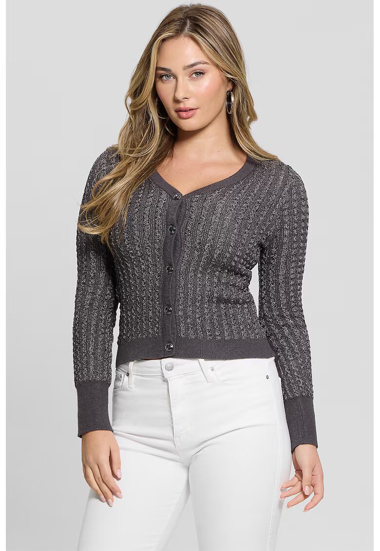 GUESS Cardigan cu decolteu in V si nasturi - Gri inchis