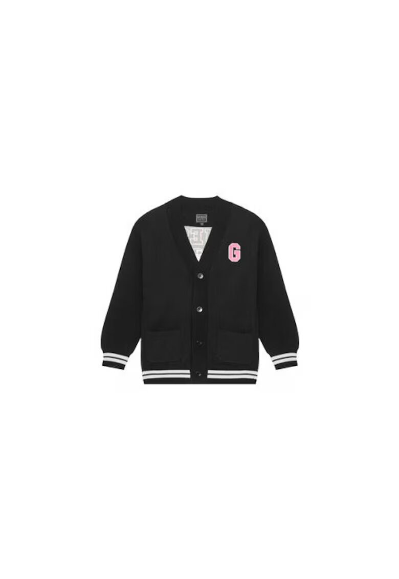 GUESS Cardigan tricotat cu nasturi si imprimeu pe partea din spate - Negru