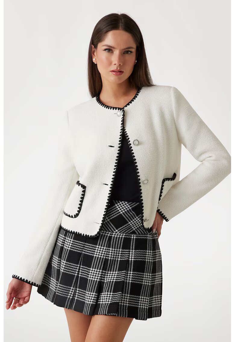 GUESS Cardigan uni cu nasturi - Negru/Alb murdar