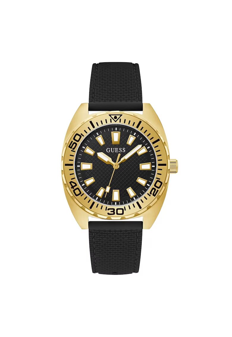 GUESS Ceas barbatesc GW0715G3M - 42mm - carcasa din otel - curea din silicon - culoare aurie - curea neagra - rezistenta la apa 5 ATM
