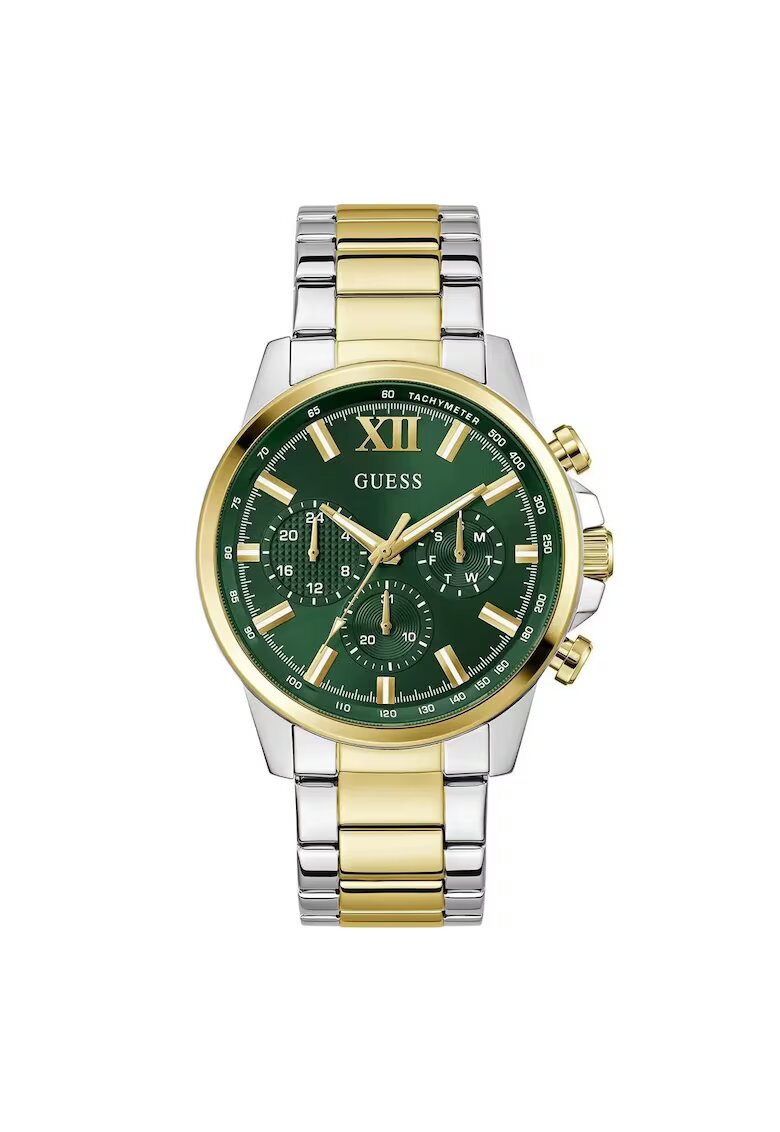 GUESS Ceas barbatesc GW0900G5 - Quartz - 46mm - verde - curea din otel auriu - 5ATM