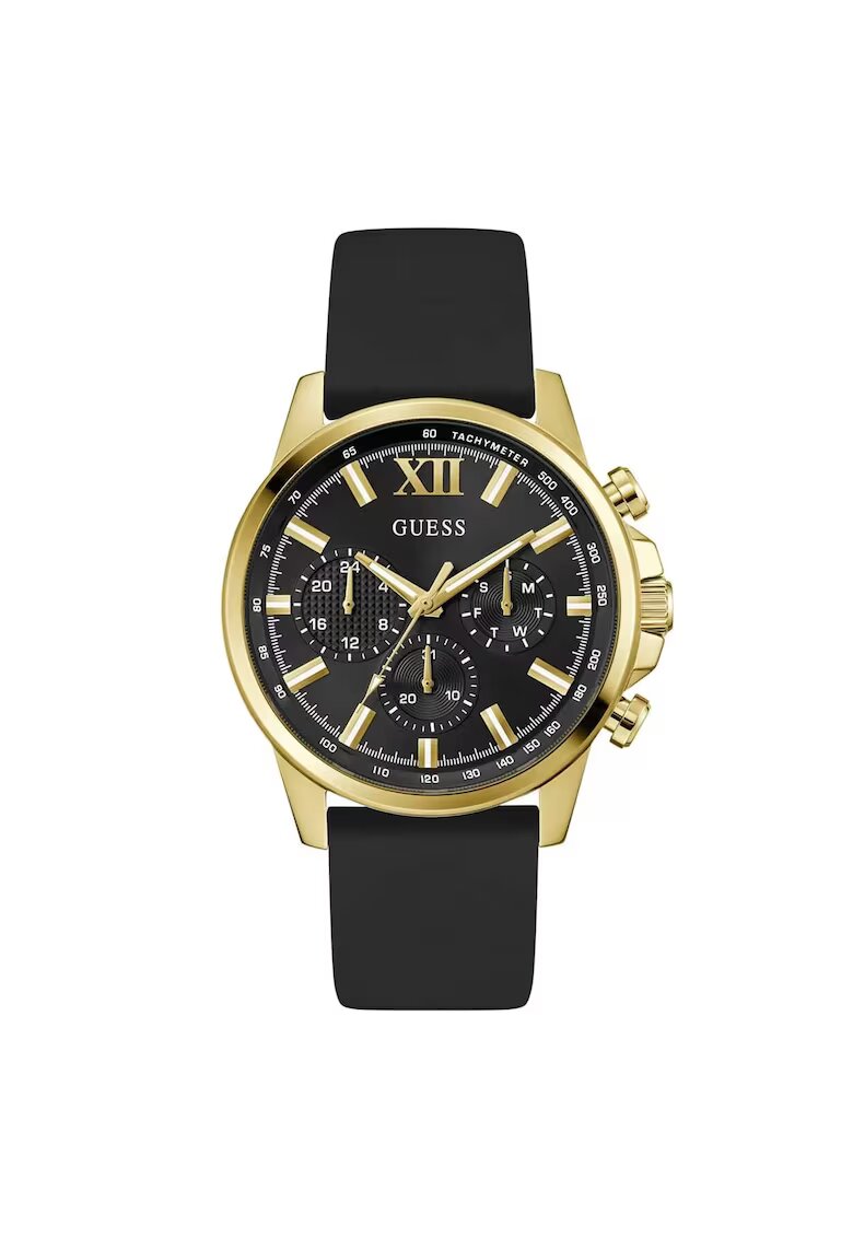 GUESS Ceas barbatesc GW0913G2 - mecanism Quartz - curea silicon neagra - diametru 44 mm - culoare aurie