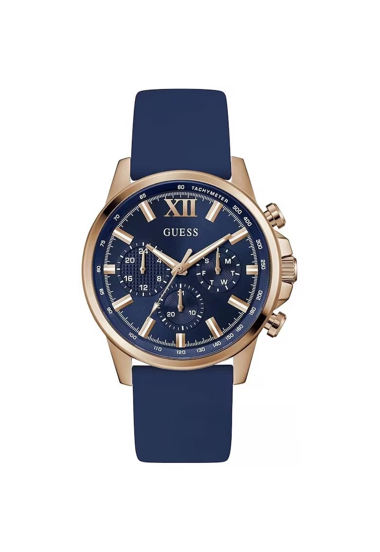 GUESS Ceas barbati Walker - 44 mm - carcasa inox - curea silicon - albastru - rezistent la apa 50m