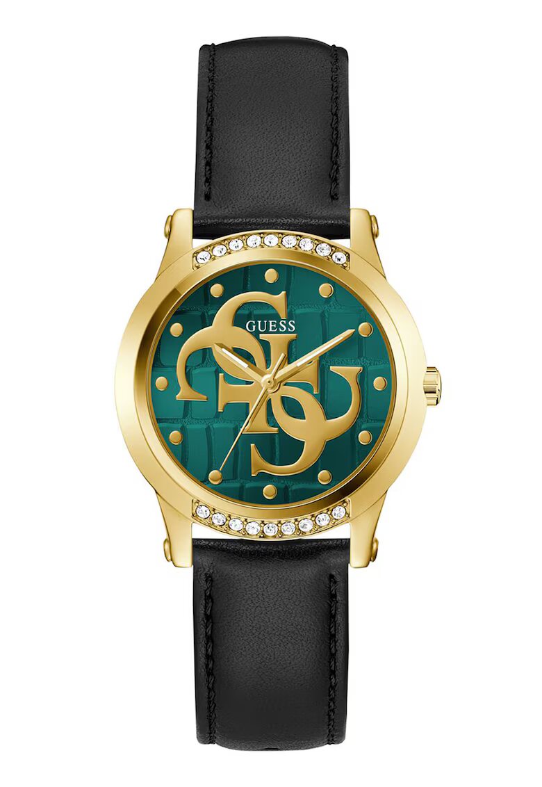GUESS Ceas cu o curea de piele si cristale - Auriu/Negru