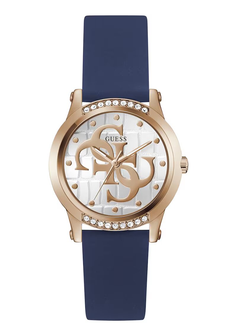 GUESS Ceas quartz cu cristale - Auriu rose/Albastru indigo
