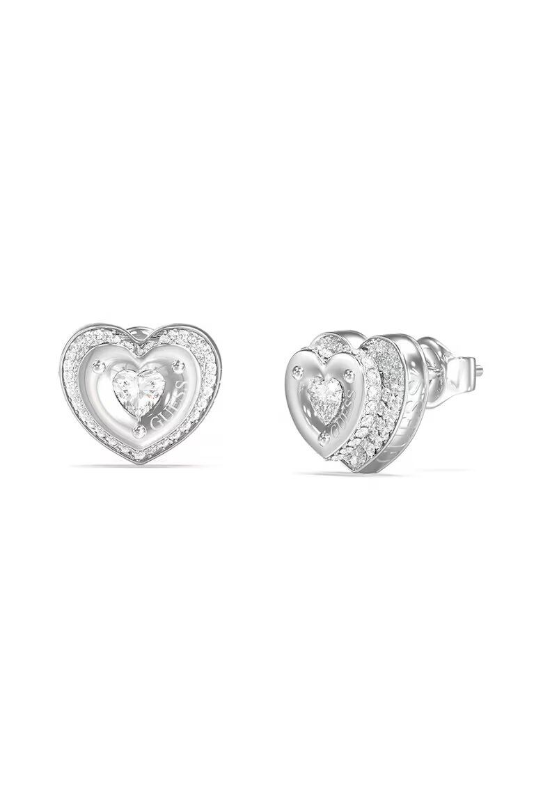 GUESS Cercei cu tija - in forma de inima cu cristale si zirconia - Argintiu