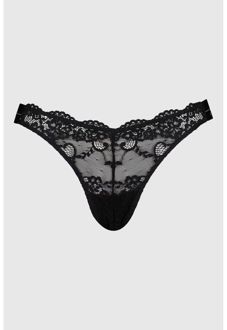 GUESS Chiloti tanga din dantela - Negru