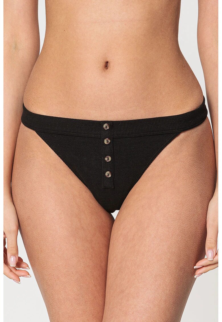 GUESS Chiloti tanga striati cu nasturi decorativi - Negru