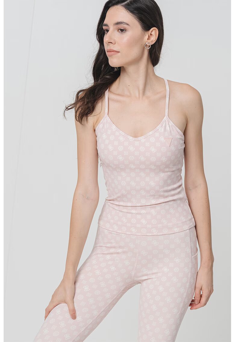 GUESS Colanti cu model monograma - Roz pastel/Alb murdar