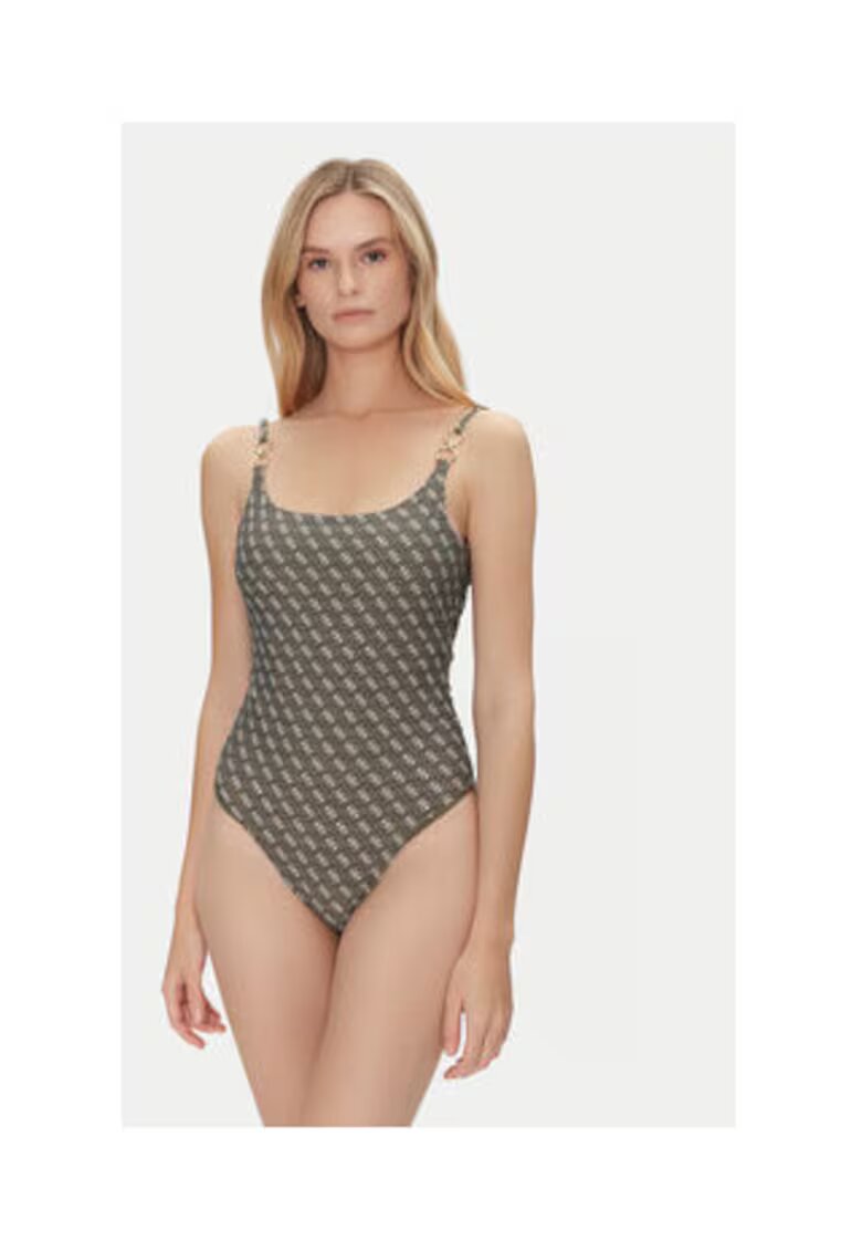 GUESS Costum de baie intreg cu imprimeu logo - verde masliniu