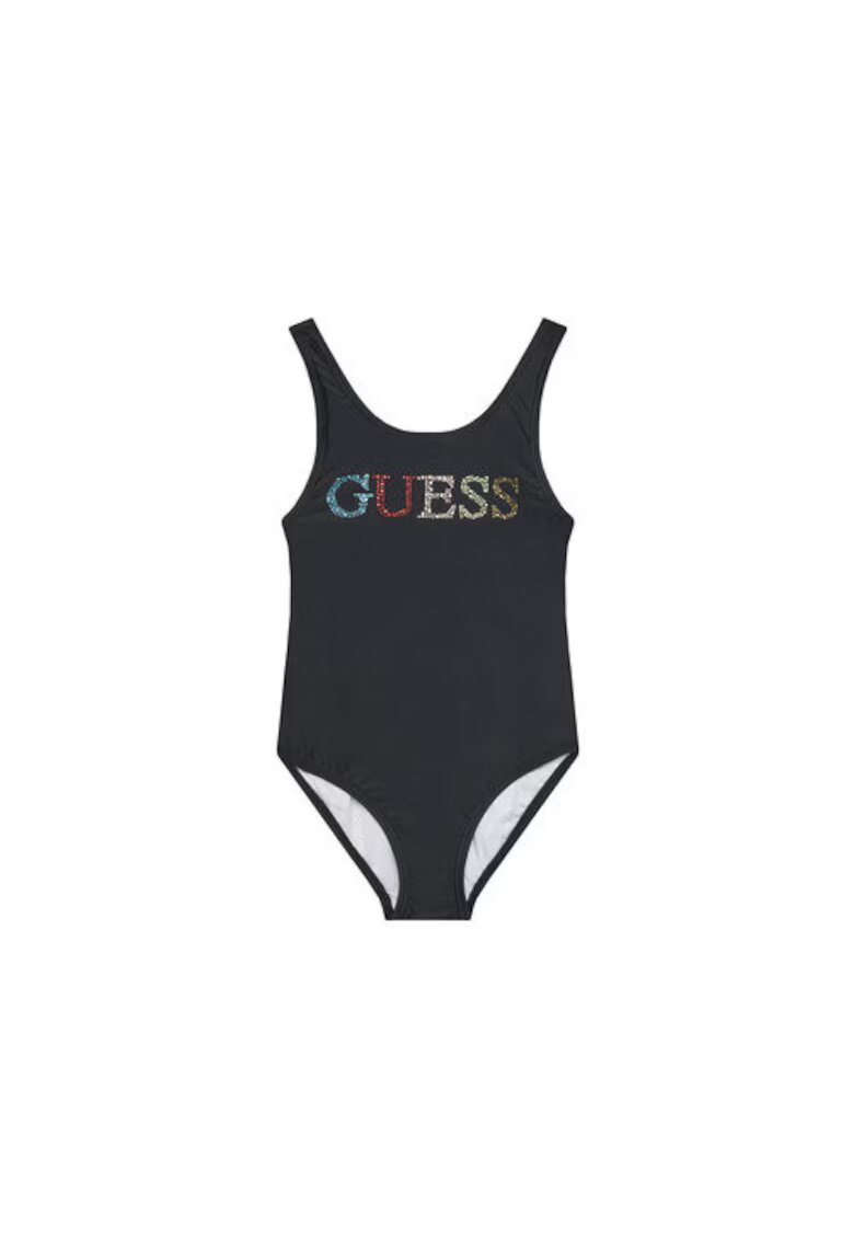 GUESS Costum de baie intreg cu logo pe piept - Negru