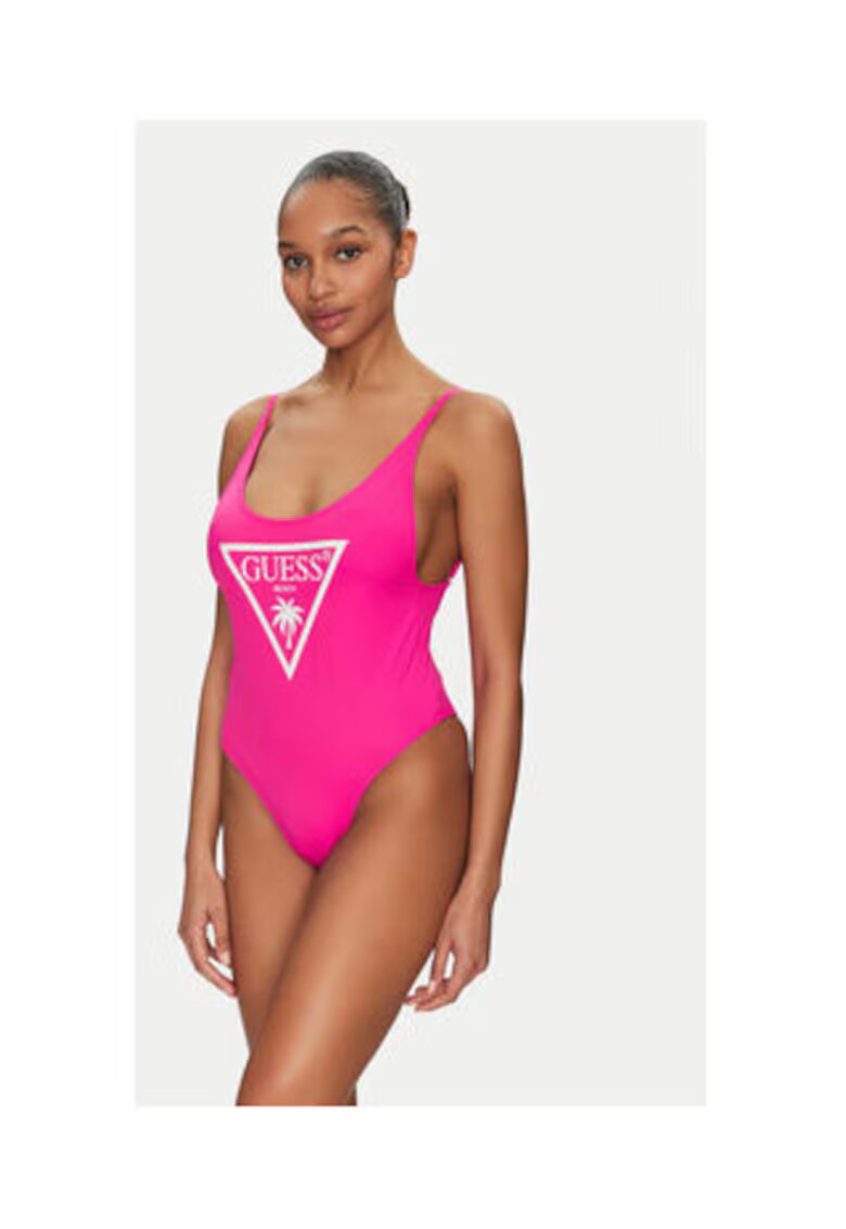 GUESS Costum intreg de baie cu logo - fucsia