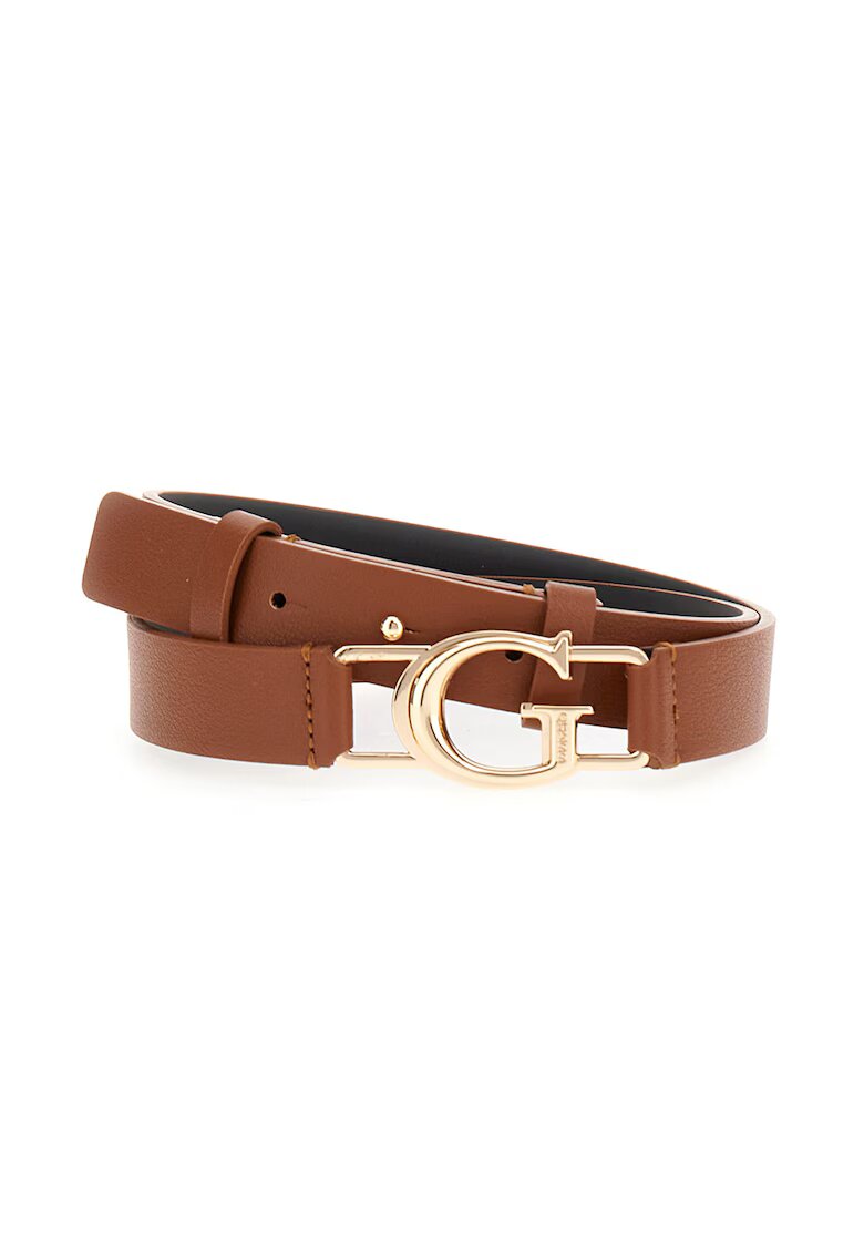 GUESS Curea de piele ecologica cu logo metalic - Maro cognac