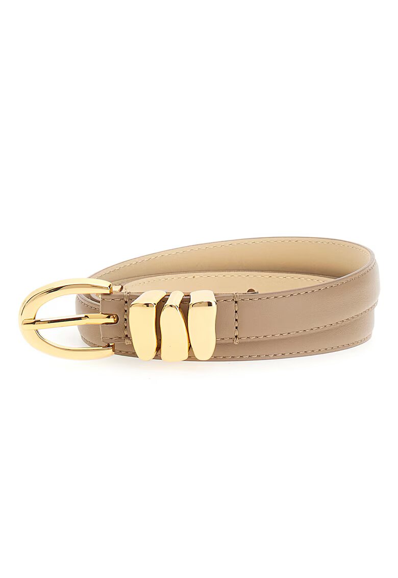GUESS Curea din piele cu accesoriu metalic - Maro taupe