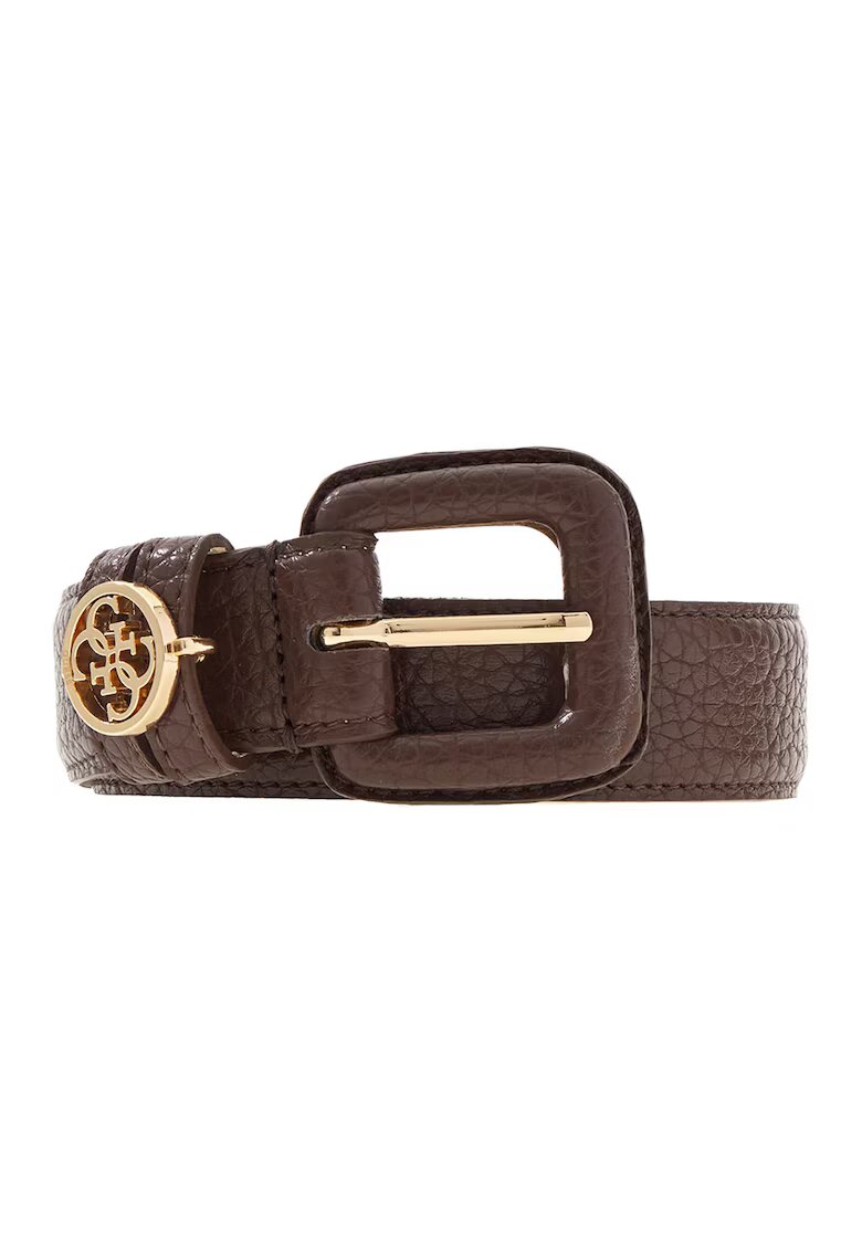 GUESS Curea din piele ecologica cu logo metalic Marsha - Maro inchis