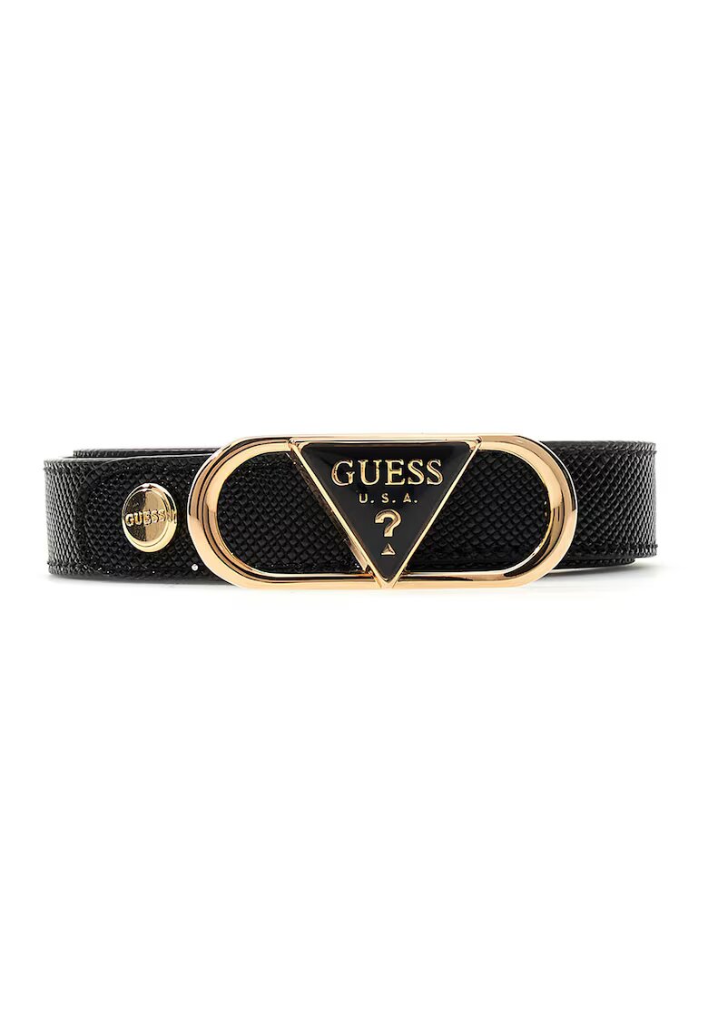 GUESS Curea ingusta cu catarama cu nit Serenova - Negru/Maro nisip