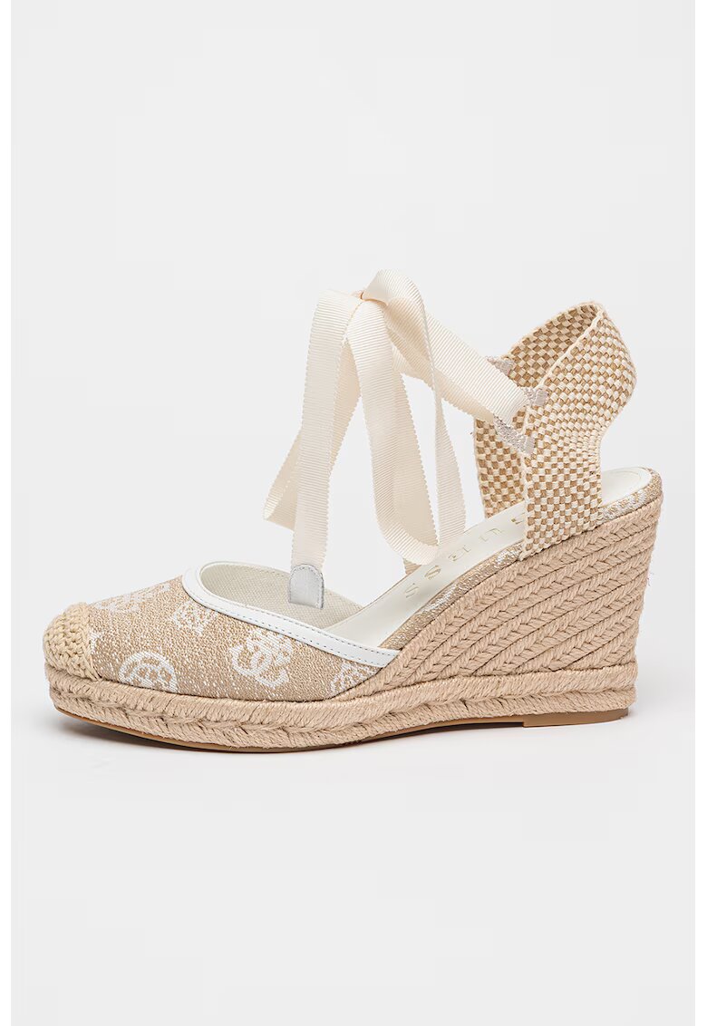 GUESS Espadrile wedge cu model monograma - Alb/Alb fildes/Bej