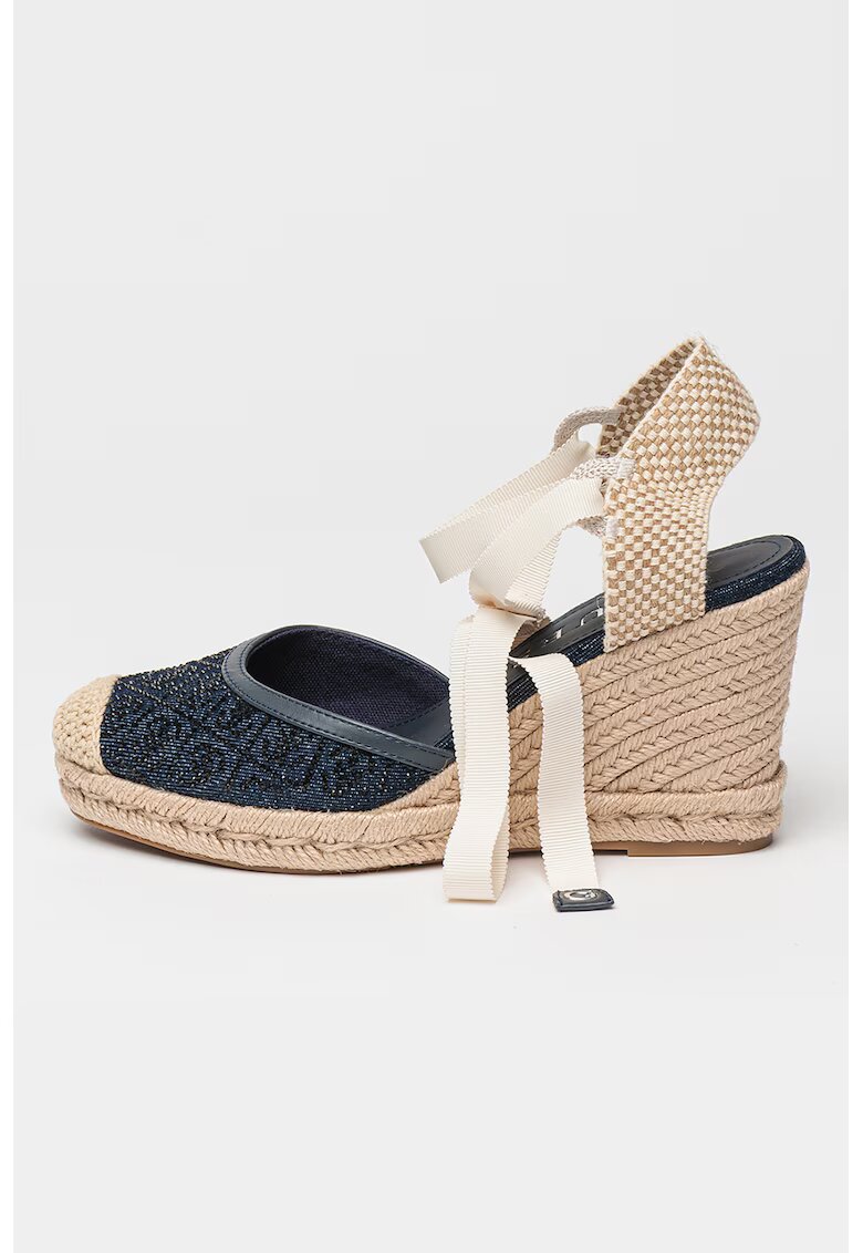 GUESS Espadrile wedge cu model monograma - Alb fildes/Bej/Bleumarin