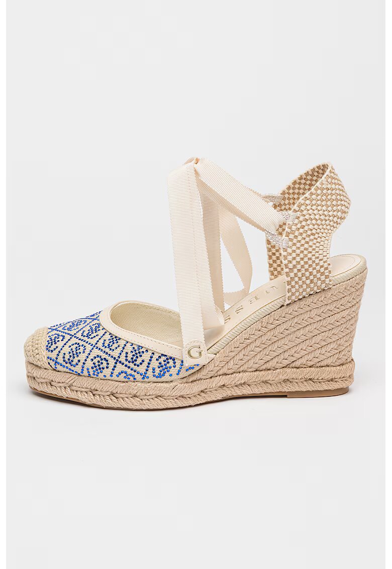 GUESS Espadrile wedge cu strasuri - Alb fildes/Albastru royal