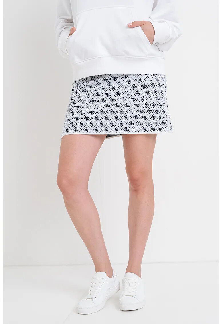 GUESS Fusta din amestec de lana cu model monograma - Alb/Bleumarin