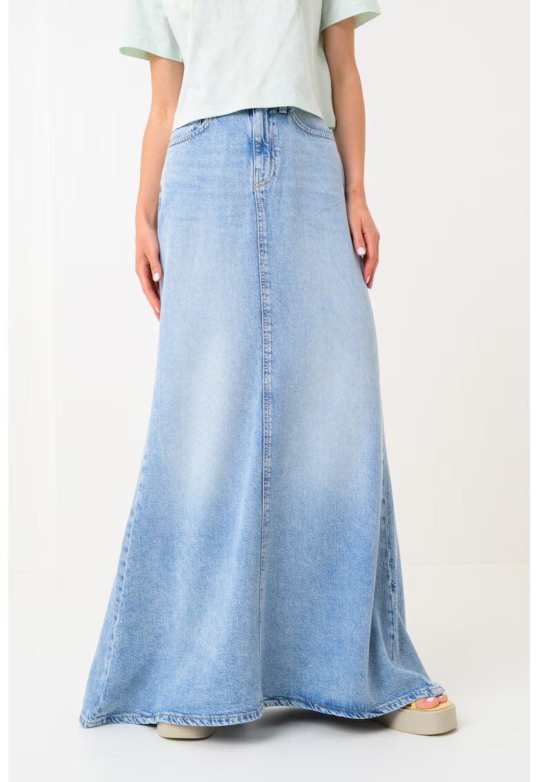 GUESS Fusta maxi din amestec de lyocell si denim cu slit pe spate - Albastru deschis