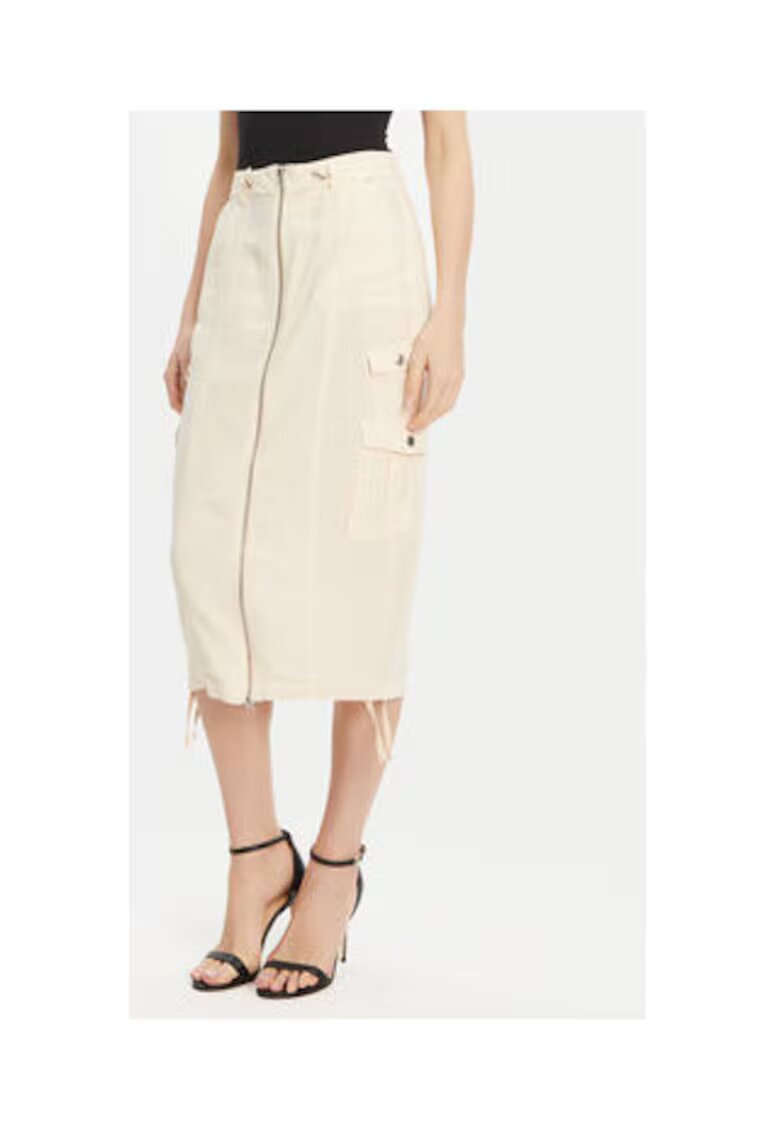 GUESS Fusta midi din amestec de in si lyocell
