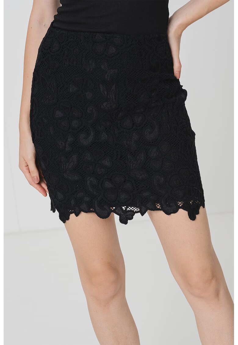 GUESS Fusta mini cu dantela si broderie - Negru