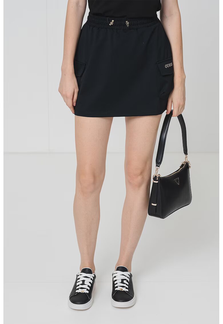 GUESS Fusta mini cu snur in talie - Auriu/Negru