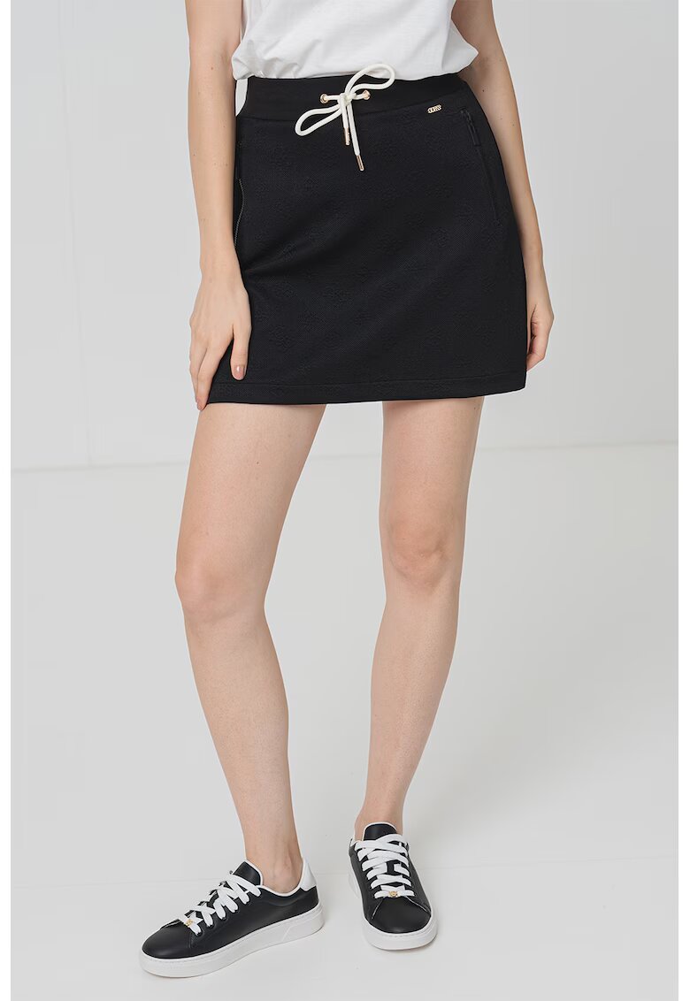 GUESS Fusta mini cu snur in talie - Negru
