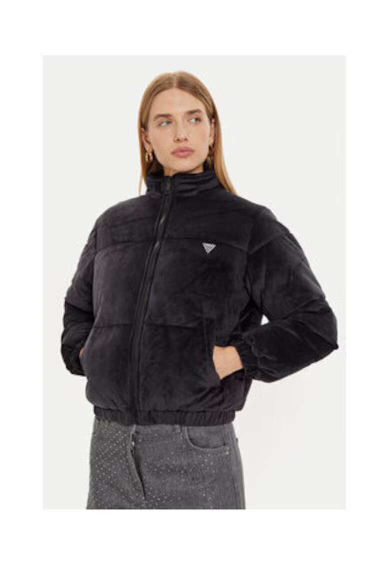 GUESS Geaca cu fermoar si aspect catifelat