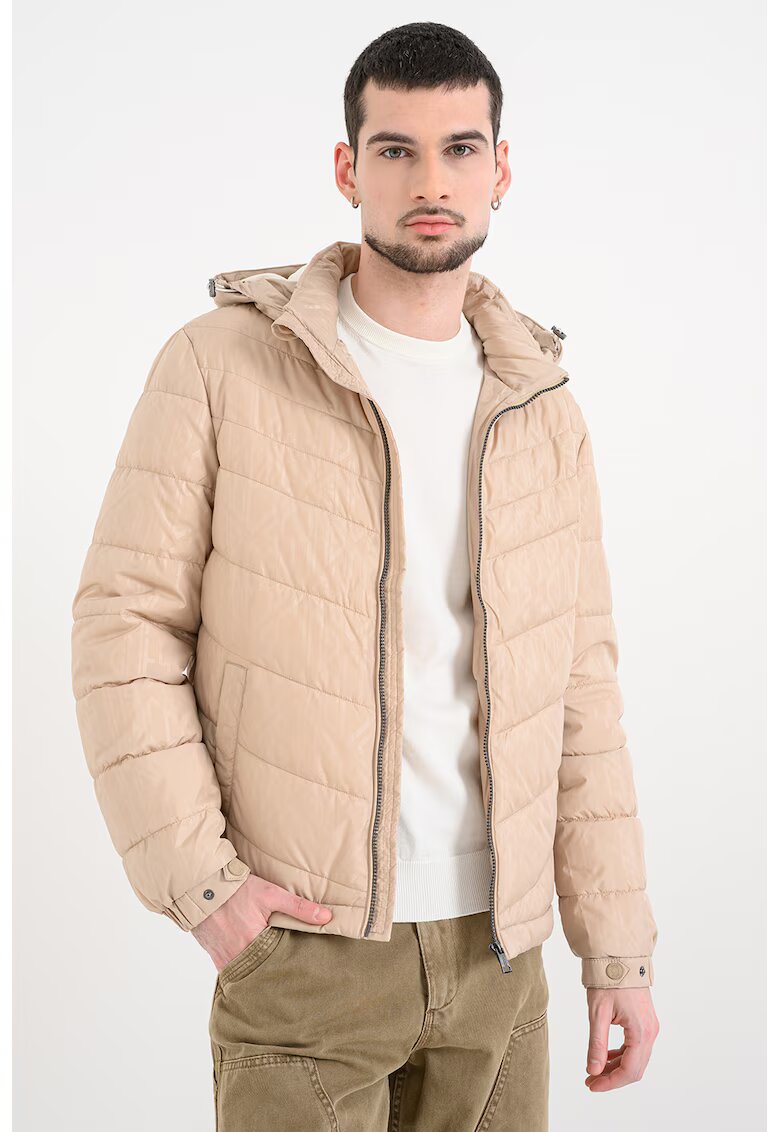 GUESS Geaca cu gluga si finisaj rezistent la apa - Maro camel